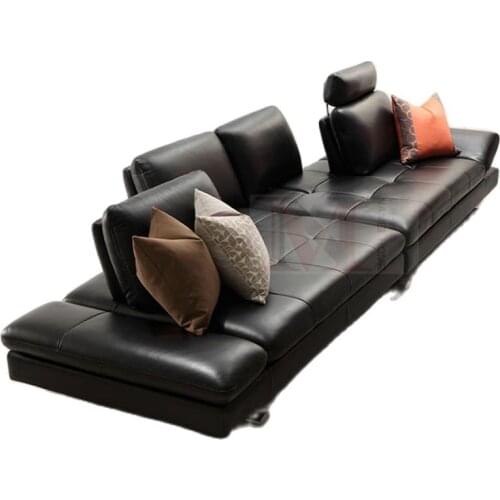 Real leather sofa sectional living room sofa corner home furniture couch 4-seater functional backrest modern stainless steel leg
