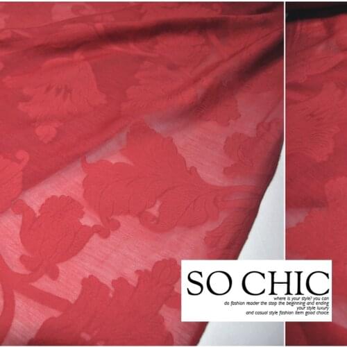 LEO&LIN Wine Red Cut Flower Silk Cotton Silk Clothing Cloth Fabric DIY Sewing Patchwork