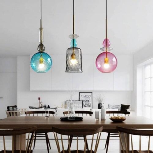 Designer personality creative design Nordic modern minimalist restaurant bar coffee shop glass color Pendant Lights WF511957