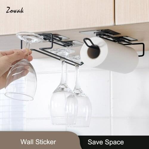 Wine Glass Rack Stand Paper Roll Holder Glasses Stemware Rack Shelf Tissue Under Cabinet Self Ahdesive Cup Holder Hanging Rack