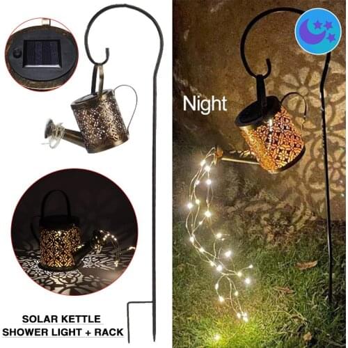 Solar Powered LED String Light Outdoor Garden Art Watering Kettle Lamp Decor Waterproof Iron Hollow Garden Decoration Light