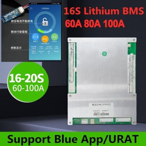 Smart BMS 16S 60A 80A 100A 60V Lithium li-ion lipo balance BMS charge disply with communication UART android Bluetooth App