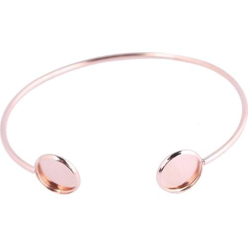 2pcs Stainless Steel Rose gold Cuff Bracelet Cabochon Base Setting Trays 12mm Diy Bangle Bezel Blanks For Jewelry Making
