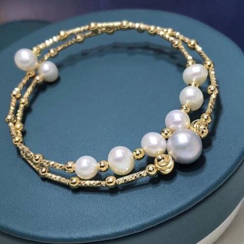 Fine Jewelry 14K Plated Natural Fresh Water 3-7mm Peals Bracelets for Women Fine Pearls Bracelets