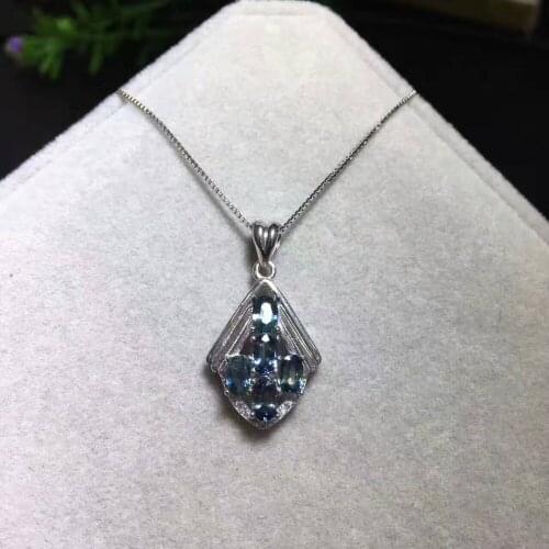Natural blue sapphire pendant S925 silver Natural gemstone Pendant Necklace trendy lovely Leaves rhombic women party jewelry