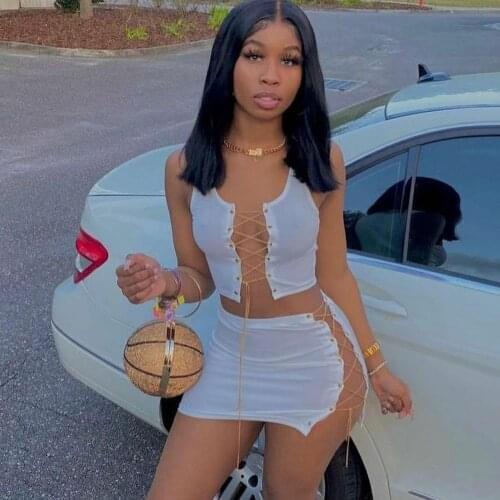 Sexy Two Piece Skirt Set Women 2021 Summer One Shoulder Bandeau Tank Crop Tops +High Waist Mini Skirts Sexy Club 2Pcs Skirt Set