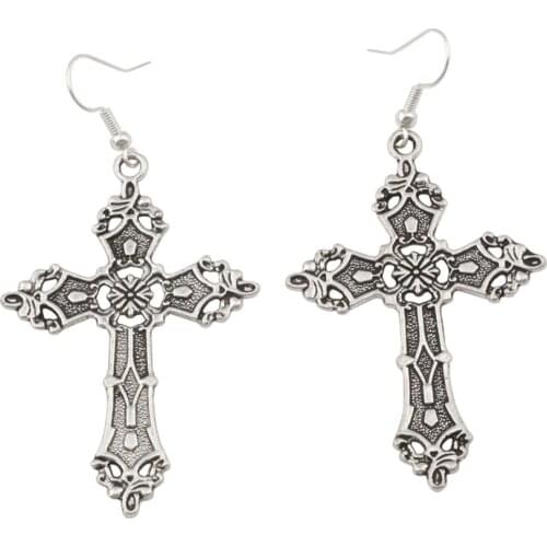 1 pairs Zinc alloy metal *LARGE CROSS* Gothic Earrings Madonna HALLOWEEN FANCY DRESS 70mm