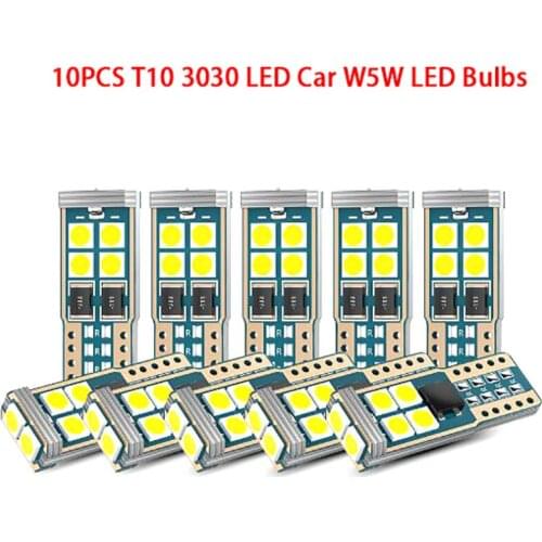 10PCS T10 LED W5W Bulbs 10-SMD Canbus 168 194 6000K 12V White Car Interior Dome Light Clearance Lights Error Free Auto Lamp