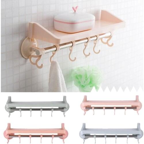 4 Color Stacks Sucker Hook Storage Rack Mount Organizer Shower Stuff Bathroom Wall Practical Durable