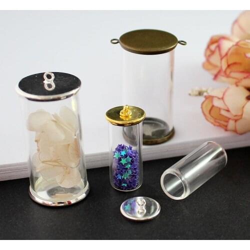 5PCS 30X12/40X20MM Glass Tube Bottle With Both Metal Caps Empty Hollow Glass globe Necklace Pendant Diy Finding