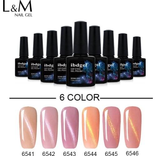 6pcs ibdgel Pink Color Cat Eye Nail Gel Polish 7.3 ml Nail Art UV Gel Varnish Glitter