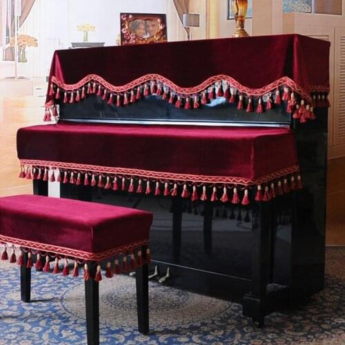 Velvet Tassel Piano Cover Stool Cover Solid Color Modern Simple Home Piano Decor Dust Cloth Towel 3-piece Set Classic Red Sets
