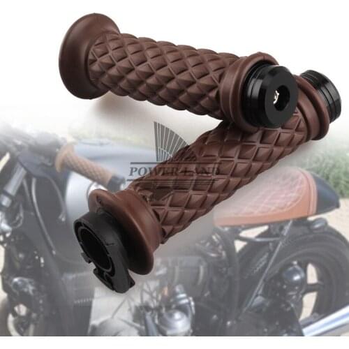 Black Bar End Caps+7/8'' 22mm Hand Grip Handlebar Brown Diamond W/ Open Bar for Honda Suzuki Royal Cafe Racer Bobber Custom
