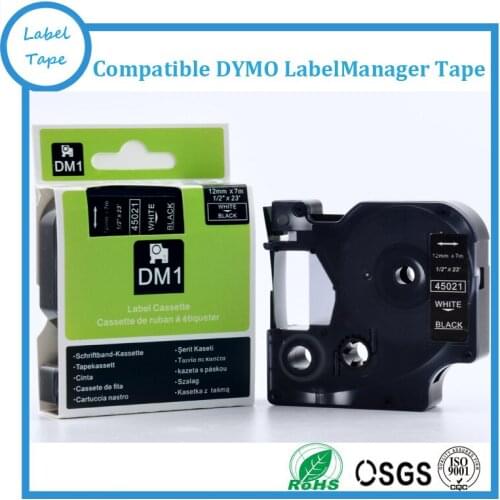 DYMO D1 12mm White on Black LabelManager label tape 45021 1/2" W X 23' DYMO tape cartridge for Dymo Professional Labelmakers