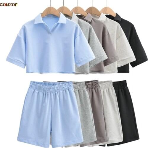 Short Sleeve T Shirt+Shorts Women 2021 Summer 2 Piece Set High Waist Wide Leg Suits INS Fashion Clothing Spodenki Damskie