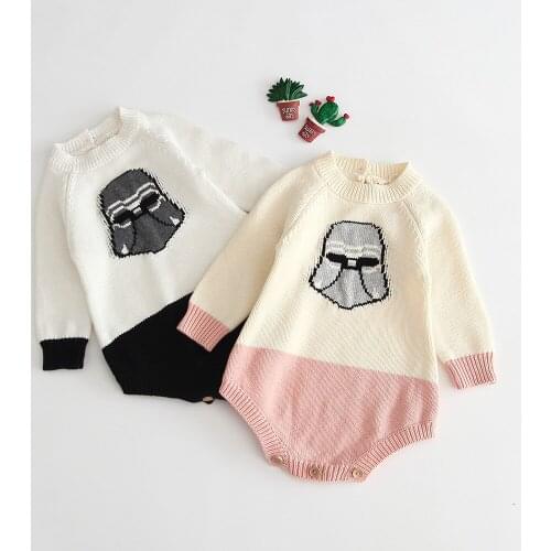 Cartoon animal head embroidery romper boy cotton knitting long sleeve jumpsuit for girls onesie clothing set toddler outfits