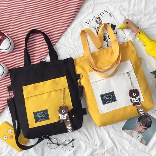 Women Canvas Handbags Messenger Bags 2020 Brand New Fashion Panelled Zipper Female Students School Bags Casual Shoulder Bags
