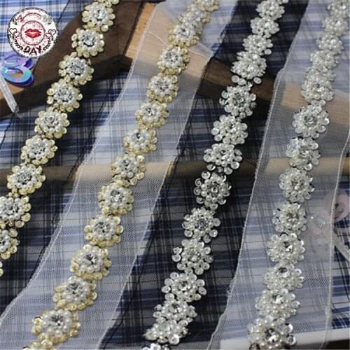 Crystal Rhinestone Beaded lace trim Diy craft clothing decorative accessories sew on lace trimming motif patches for clothing