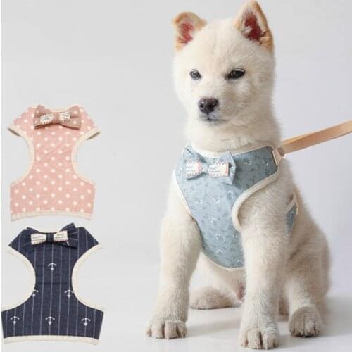 Dog Harness Leash Set With Bowknot Pet Cat Plaid Vest Harness Mesh Padded Pet Leash Set For Small Dogs Cat Supplies