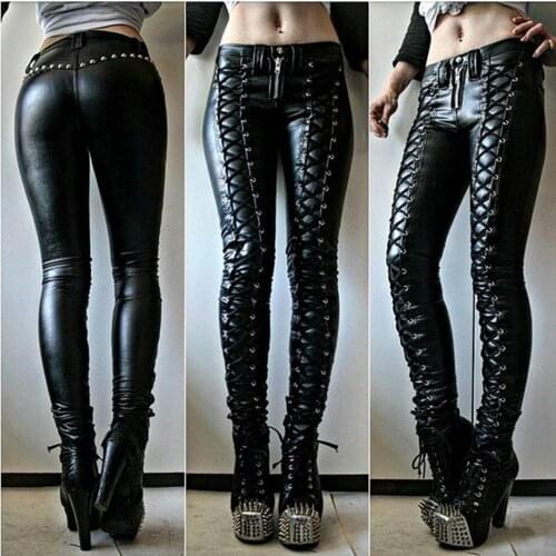 Steampunk Women Faux Leather Pants Carnival Party Skinny Button Trousers woman pants женские штаны mujer pantalones 2020