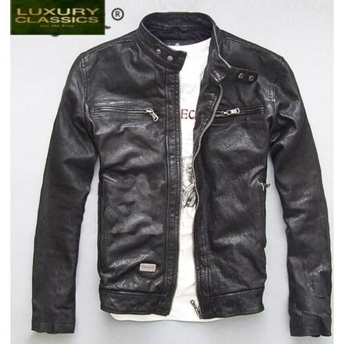 Jacket Men Genuine Leather Real Sheep Goat Skin Brand Black Male Bomber Motorcycle Biker Mans Coat Autumn Spring Clothes zlg88