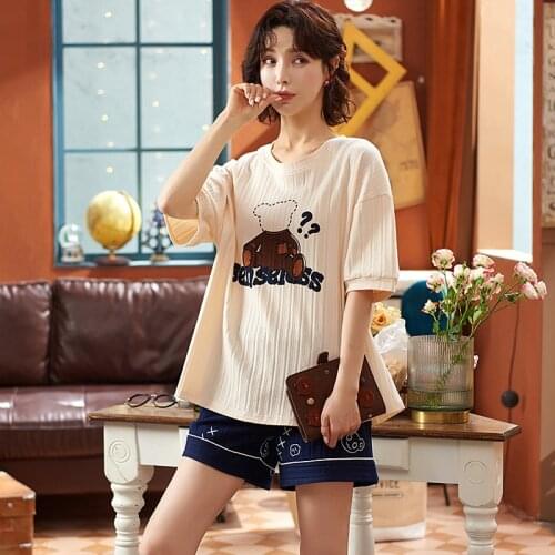Summer Animal Printing Sleepwear Short-sleeved Shorts Round Neck Pajamas Thin Fashion Cute High Quality Nightgown Large Size XXL
