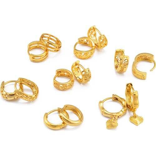 Anniyo Mini Small Heart Stud Earrings Women Girls Gold Color Bamboo Jewelry Birthday Party Gift African Arab Ornaments #123016