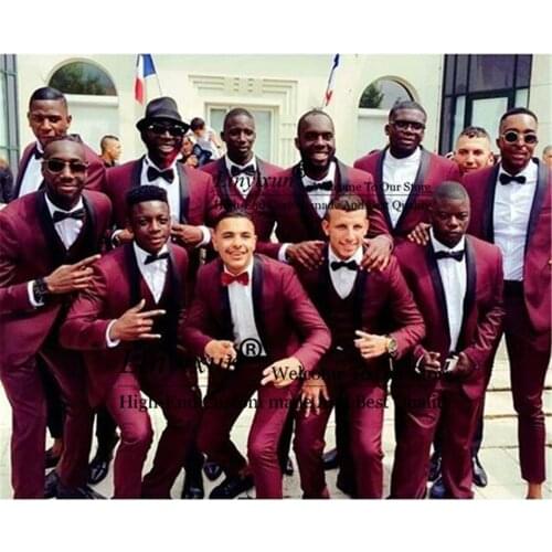 Burgundy Wedding Men Suit Slim Fit Tuxedo Custom Suits Groomsman Prom Party Wear Blazer With Pants 2 Pieces