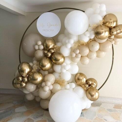 115Pcs Romantic White Gold Complexion Latex Balloon Set Arched Garland Background Decoration Birthday Wedding Summer Party