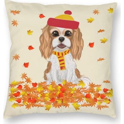 Blenheim Cavalier King Charles Spaniel In Fall Leaves Square Throw Pillow Cover Decoration Cartoon Dog Cushion Cover for Car