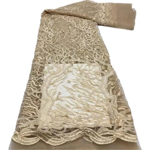 Nigerian Lace Fabric 2021 High Quality Embroidery French Tulle Lace Sequins Beaded Fabric Wedding For Evening Dress xx-330