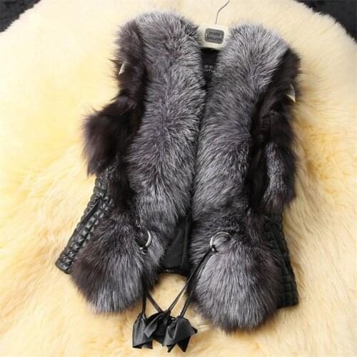 New Women Big Size S-3XL Faux Fur Faux Fox Fur Vest Furry Short Fur Vest Slim Womens Fake Fur Vest Female Winter Warm Coat W495