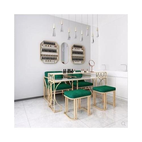 New light luxury manicure table chair set single double three person manicure shop modern net Red Iron Art Manicure table