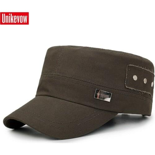 UNIKEVOW Solid military cap Patchwork Flat top Hat for men and women Outdoor cap high quality hat with iron logo