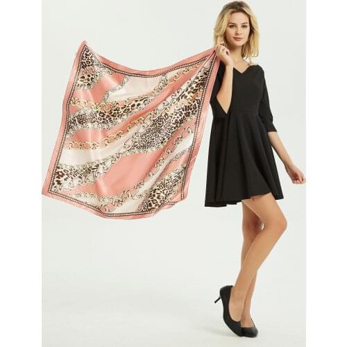 2020 90x90 Leopard chain Multipurpose women Silk twill scarf Satin square tie Hairband ladies foulard femme towel bufanda shawl