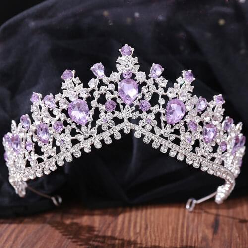 European Baroque Vintage Blue Bridal Crystal Crowns Headband Pearl Wedding Tiaras For Brides Women Hair Jewelry Accessories