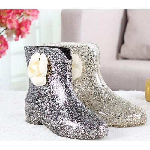 Rain Boots Camellia Rain Boots Non-slip Water Shoes Fashion Rubber Shoes Short Tube Water Boots Cute Womens Boots Women Shoes
