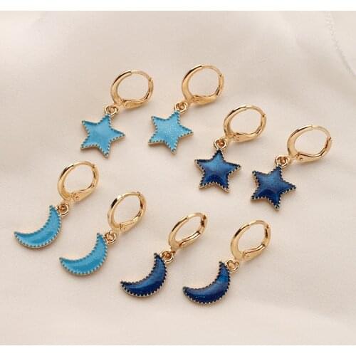 Cute Moon Star Earrings for Women Street Style Drop Earrings Korean Fashion Dangle Butterfly Earrings Jewelry Gifts Oorbellen
