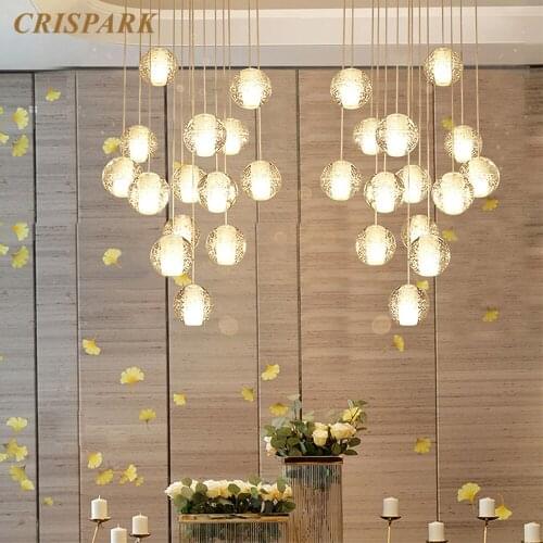 Contemporary Clear Crystal Orb Pendant Hanging Light LED G4 Modern Decorative Staircase Ceiling Lamp for Loft Kitchen Island