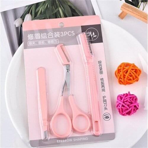 3pcs/set Portable Eyebrow Trimmer Kit Eyebrow Razor Set Eyebrow Scissors Comb Eye Brow Shaper Shaver Face Razor for Women Makeup