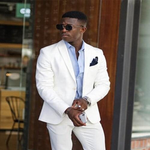 High Quality Classic White Slim Fit Men Suit Prom Wedding Groom Tuxedo Business Men Blazer Costume Homme(Jacket+Pants)