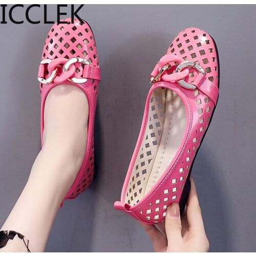 Women Soft Leather Ballet Flats Shoes Woman Without Lace Moccasins Woman Shallow Casual Chain Shoes Ladies