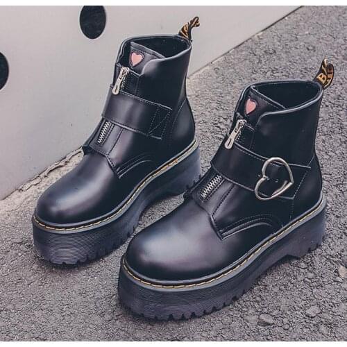 Spring autumn Motorcycle Boots Women Fashion Love heart Round Toe Platform wedges Combat Boots Ladies Shoes Botas Mujer