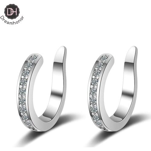 Dreamhonor Women Fashion 2021 Elegant Earrings 925 Sterling Silver Zirconia Row Clip Earrings Without Piercing Charm Jewelry