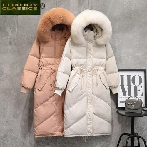 Fur Fox Winter Real Hood Women Down Jacket Thick Warm 90% Duck Down Coat Female Long Down Parka Clothes 2021 Hiver LW1612