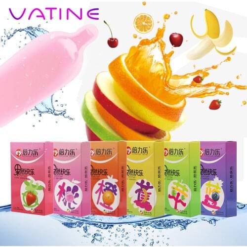 VATINE 10 Pcs/Box Lubricated Condoms Ultra Thin 6 Kinds Fruit Smooth Cock Condom Ejaculation Delayed Sex Toys for Men