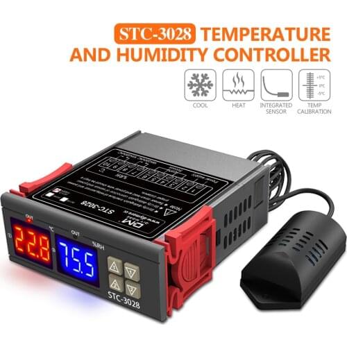 2Pcs STC-3028 AC 110V-220V Digital Temperature Humidity Controller Thermostat Humidistat Thermometer Hygrometer Thermoregulator