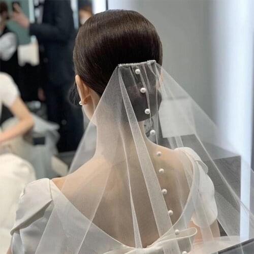 2021 Pearl Bride Single Layer Long Tail Veil Beaded Wedding Veil Wedding Retro Elegant Long and Short Veil Wedding Accessories