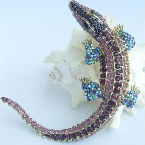 4 Inch Unique Cayman Alligator Crocodile Brooch Pin Pendant Purple Rhinestone Crystals EE05009C4a