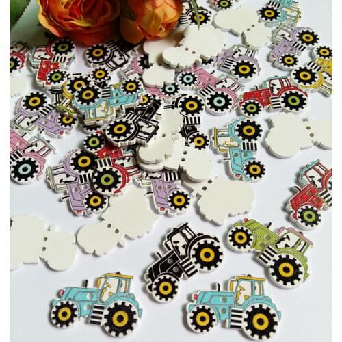 50Pcs Random Mixed tractor Wooden Buttons 2 Holes flatback Scrapbook Painting Sewing botones decorativos